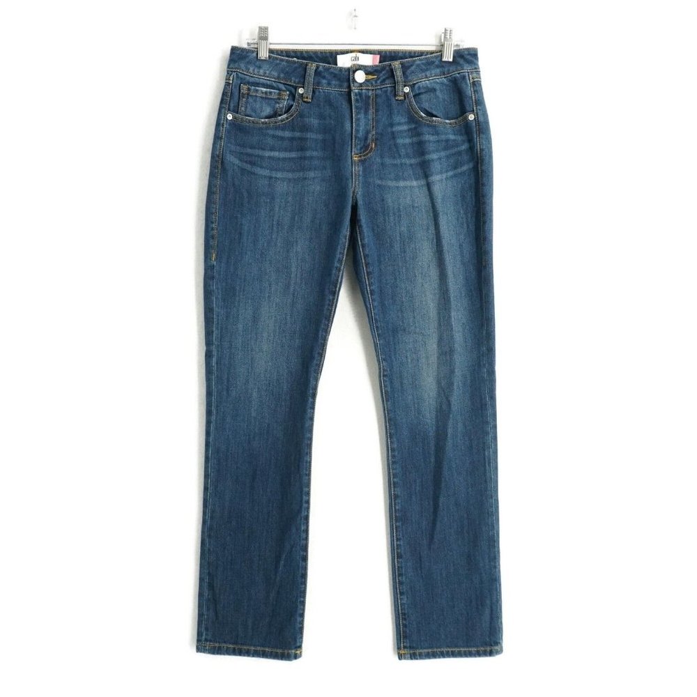 Cabi Womens Jeans The Straight Mid Rise Blue Distressed Cotton Modal 5166 Size 6